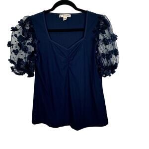 A Love Story Puff Mesh Half Sleeve Blouse Top Shirt Y2K Size Large Blue Fairy